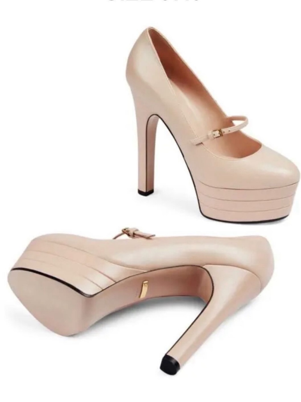Gucci Malaga Kid Mary Jane Angel Platform High Heel Pumps 37.5 Skin Rose